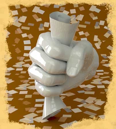3d rendering of a hand squeezing a page